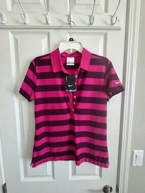 Nike Women's Golf Shirt, Pink & Dark Purple Striped Polo